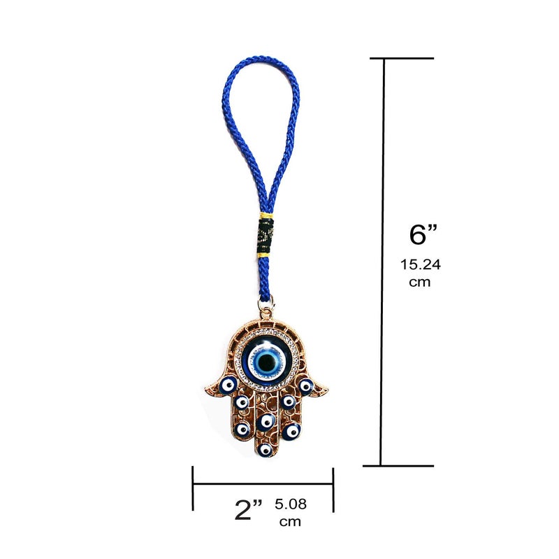 LUCKBOOSTIUM Hamsa Hand Amulet Pendant with Blue, White & Black Crystal Rhinestones & Evil Eye - Car Hanging Ornament, Rearview Mirror Accessories, Evil Eye Protection, Bag Charm, Gold Tassel - Image 3
